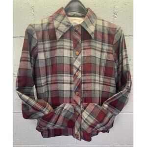 Vintage 1940s Plaid Jacket 49er Style Button Front Pointed Collar Medium